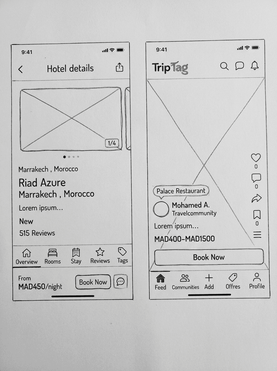 TripTag UI Design Sketching